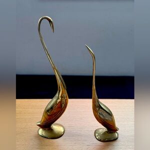 Mid Century Modern Gatco Brass Heron Crane Bird Sculptures Large 16.5” & 14”